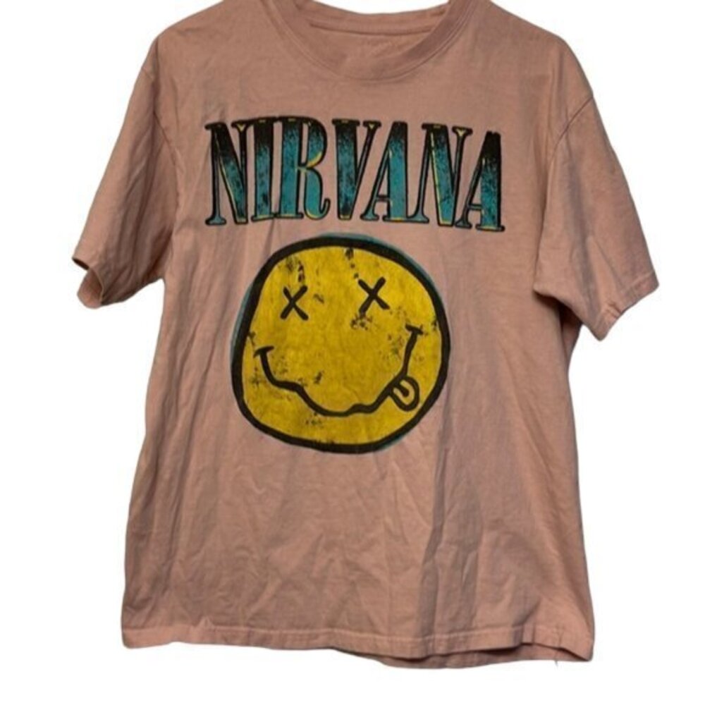 Vintage VTG Nirvana Pink Smile Boyfriend Oversized Shirt Size S/M GUC #6758